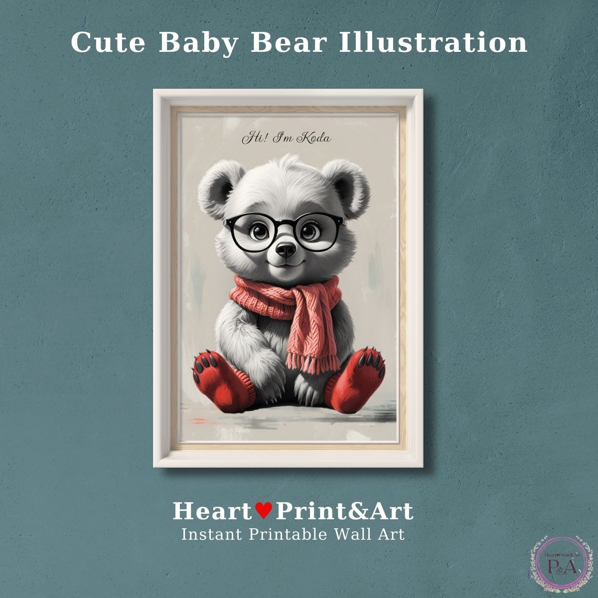 "Minimalist baby bear printable wall art with a soft, cuddly design."