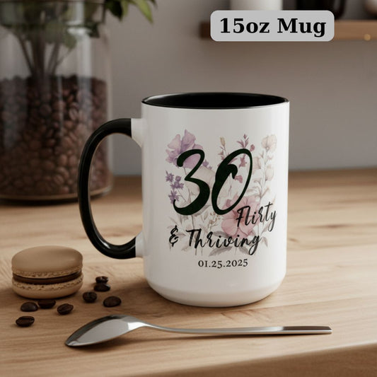 Custom 11oz coffee mug with personalized name in floral design