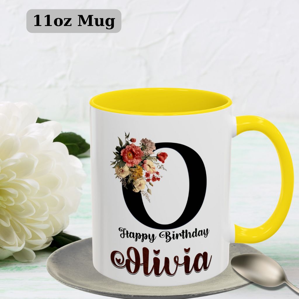 Floral custom name mug, 11oz coffee cup perfect for special occasions