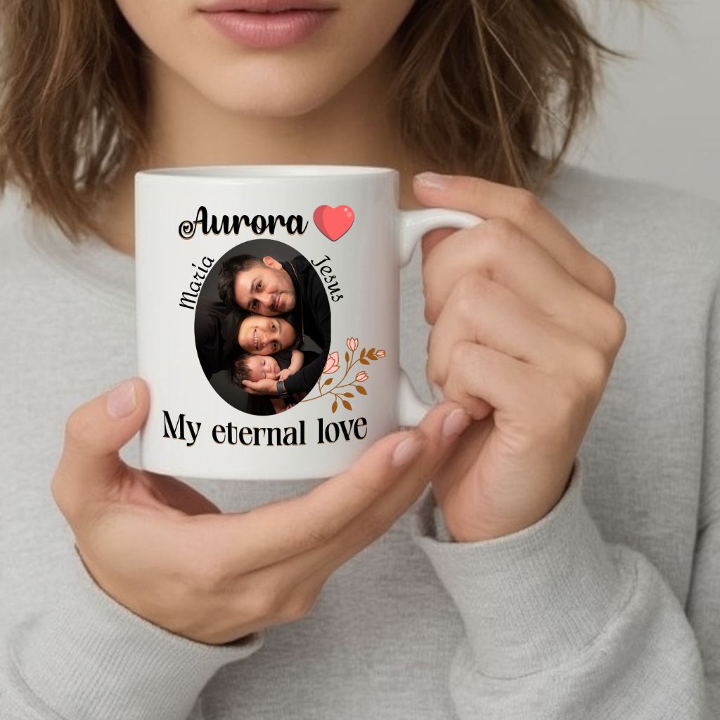 Heartwarming mug featuring a close-up baby photo and the message "I love you, my baby", held in both hands.