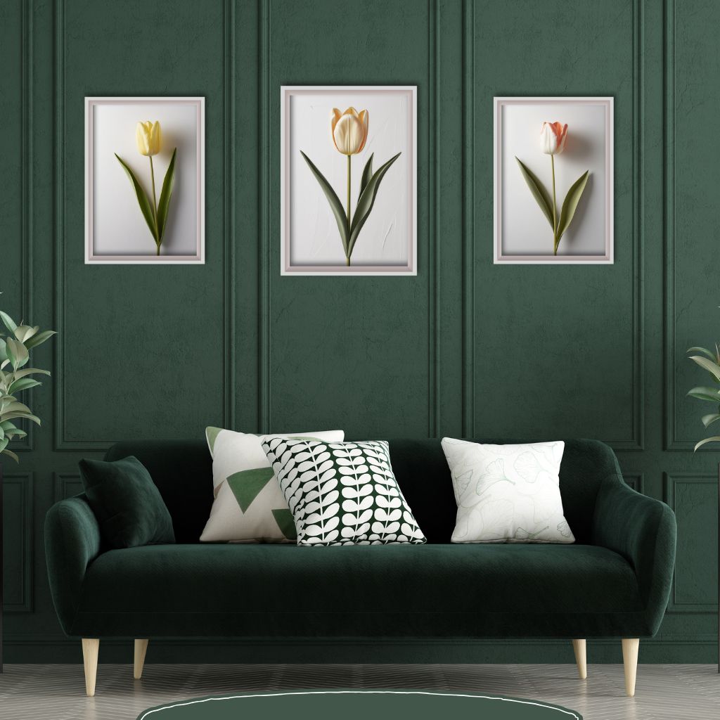 Digital print of three tulips in a minimalist and sophisticated style.