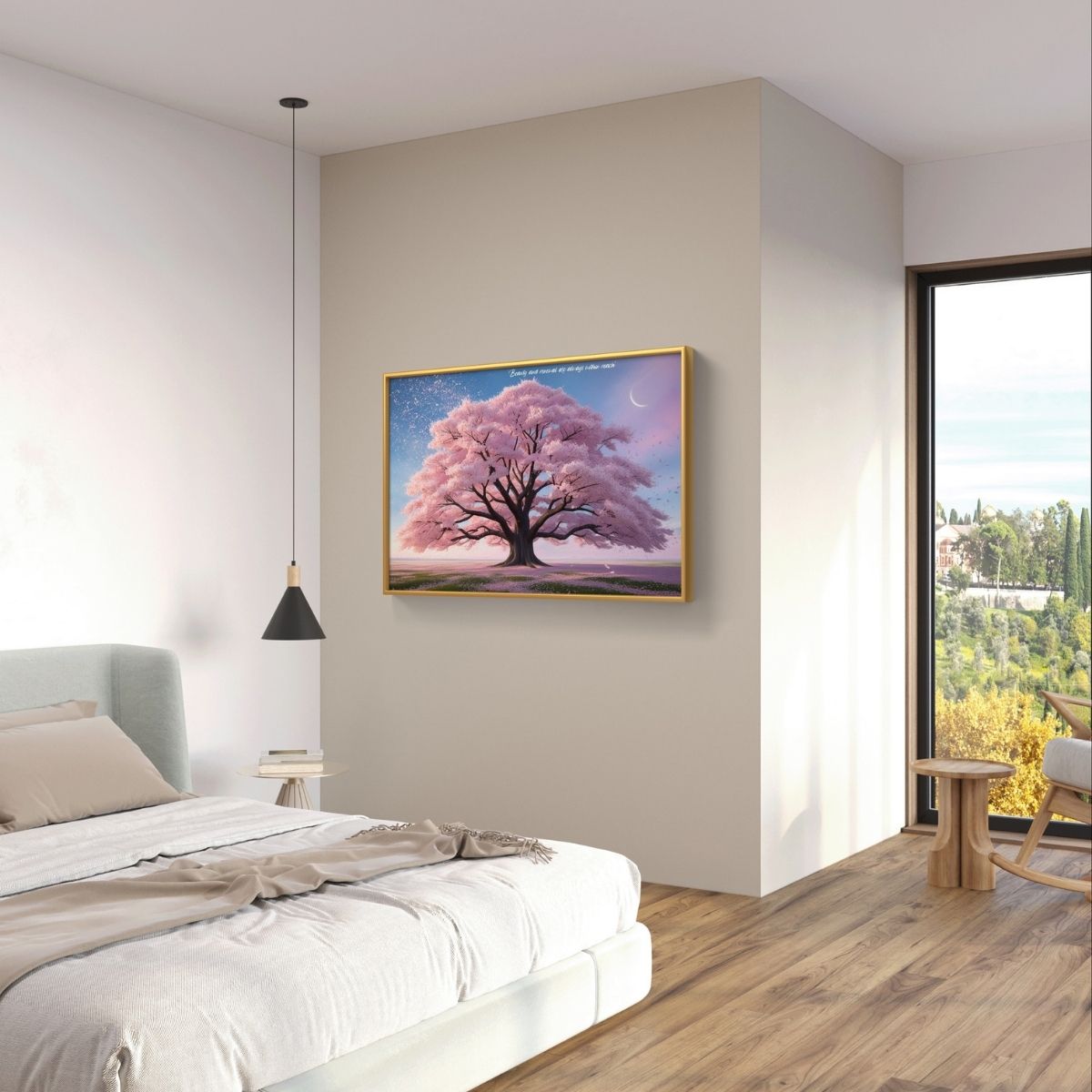 Elegant cherry blossom tree illustration, ideal for nature-themed home decoration.