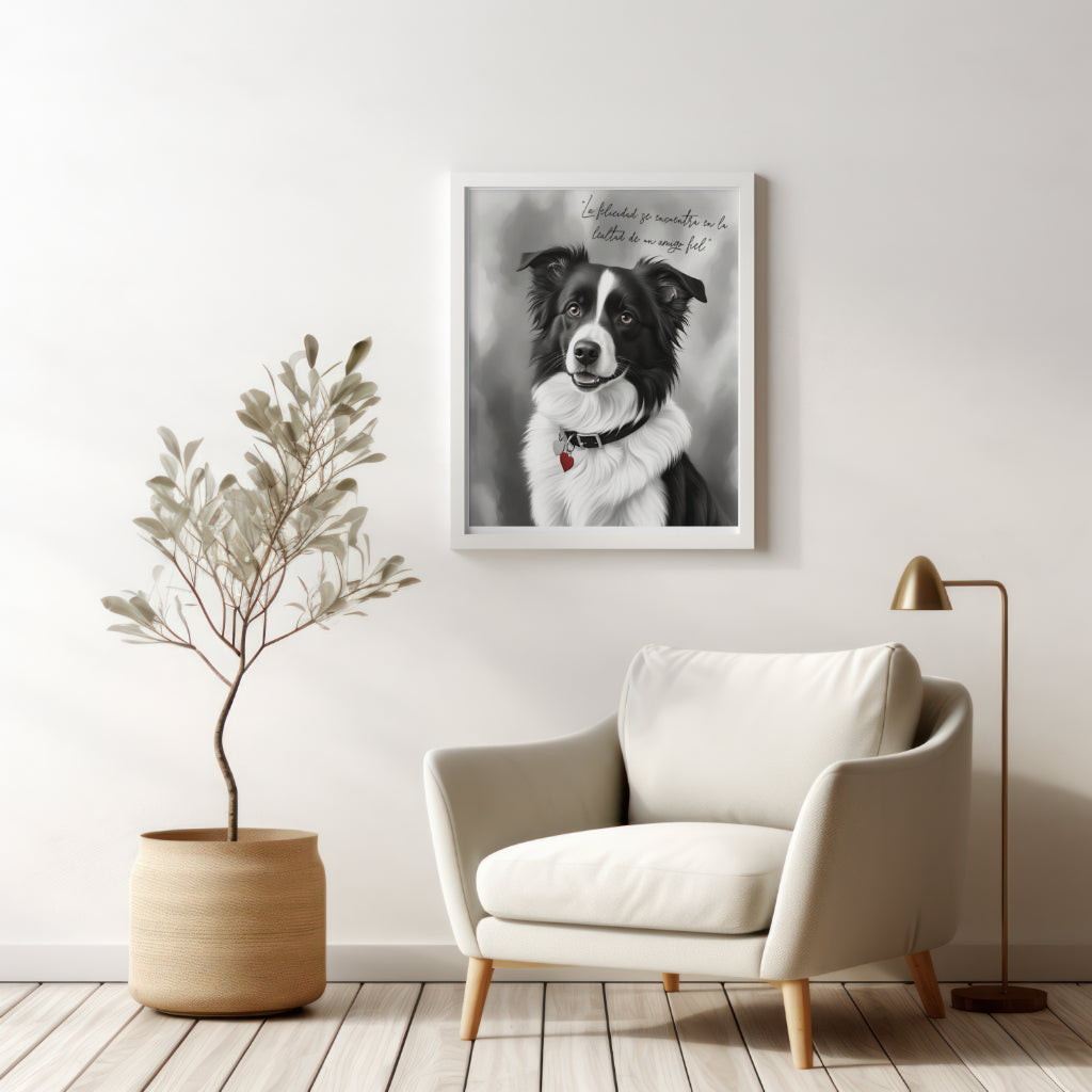 Custom portrait of a Border Collie dog, perfect for pet lovers and home decor. Digital download for easy printing.