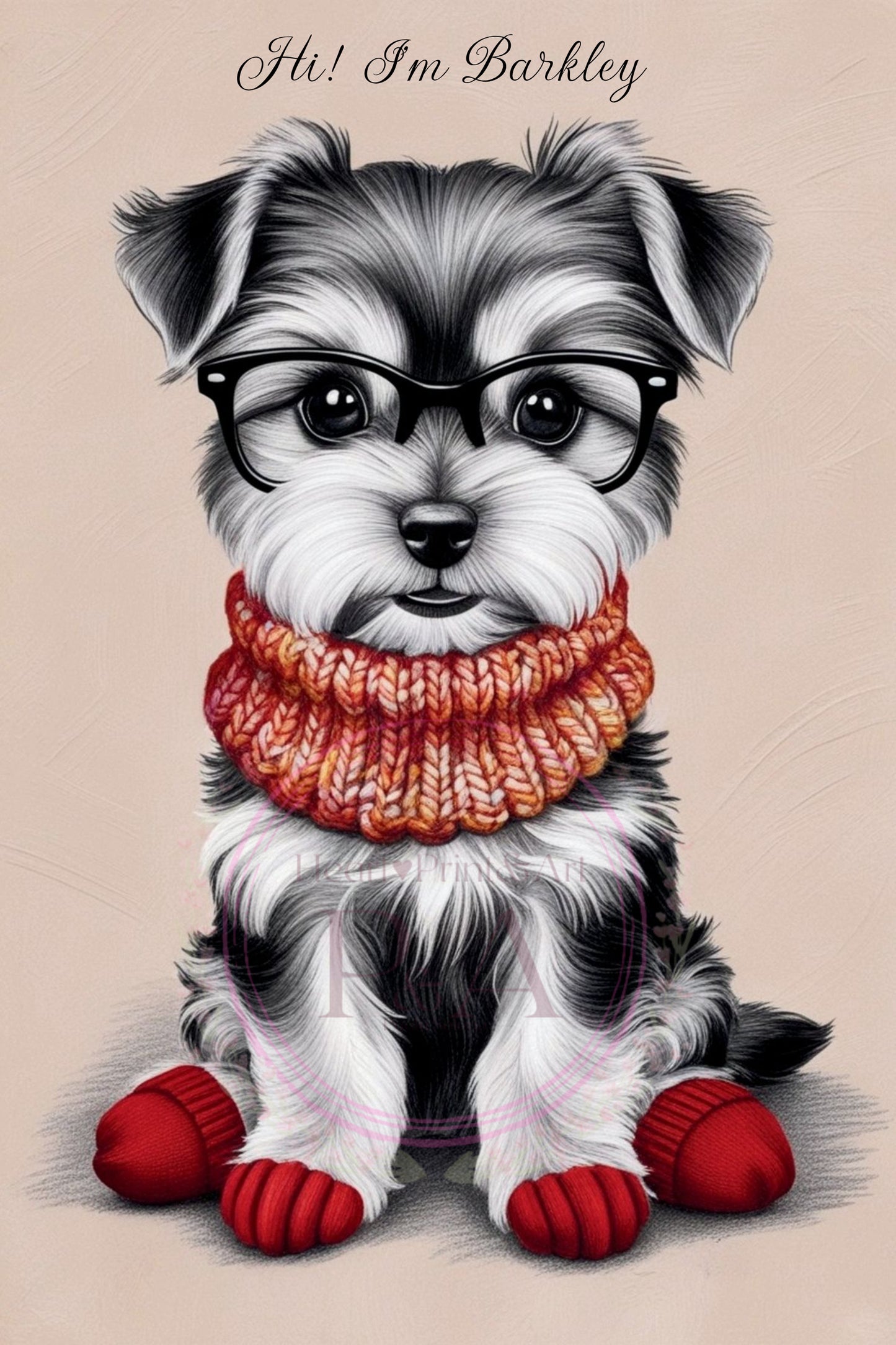 "Instant download of baby Yorkie digital wall art with soft background."

