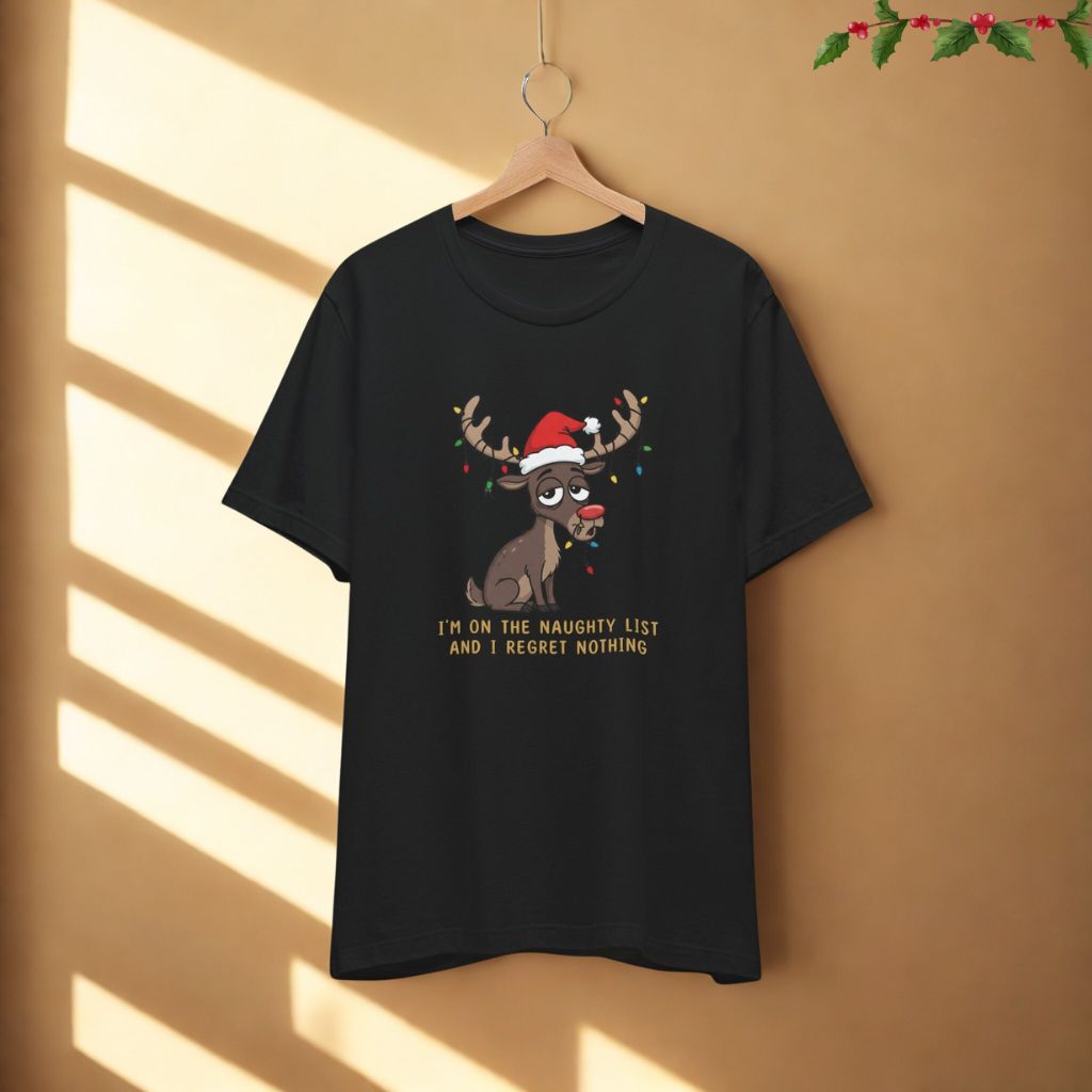 Funny Christmas Reindeer Women's T-Shirt – Naughty List Tee - FREE SHIPPING