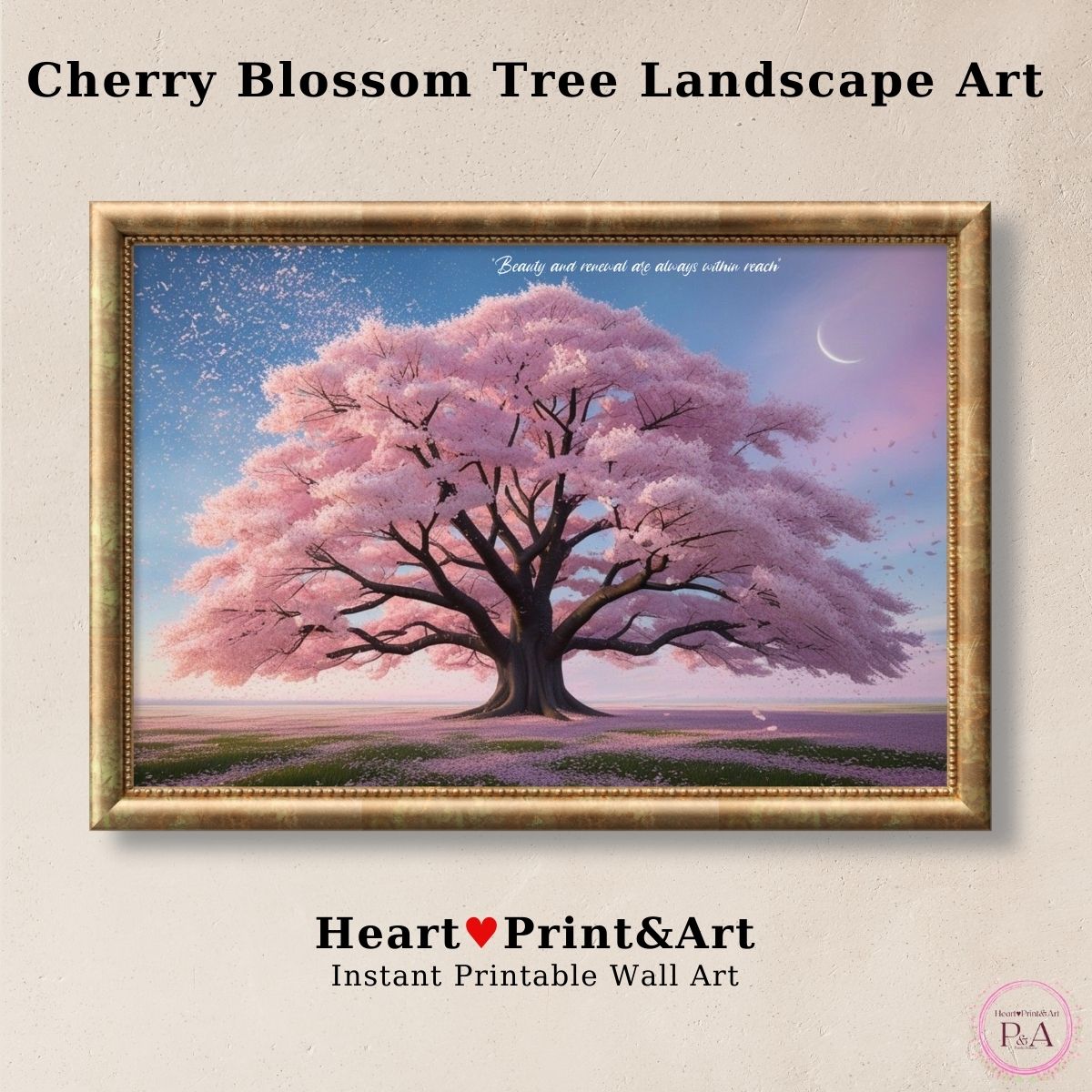 Cherry blossom tree in spring, digital printable art for home décor.