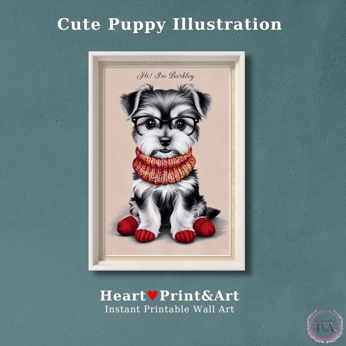 "Digital printable wall art of an adorable baby Yorkshire terrier dog."
