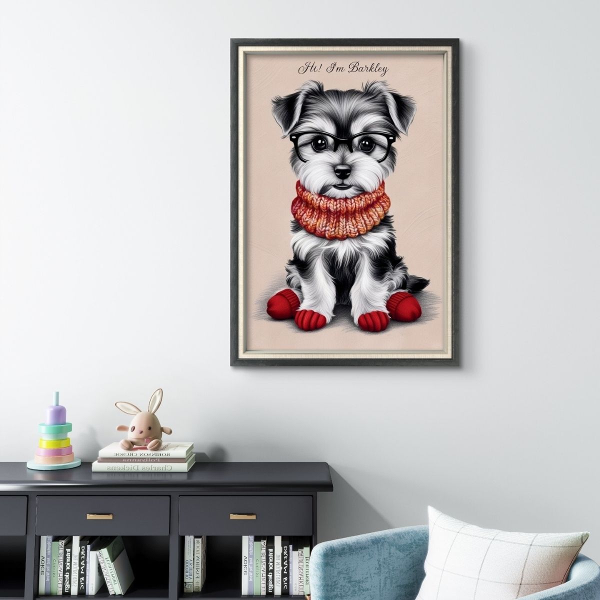 "Yorkshire baby dog digital artwork perfect for nursery or office wall."