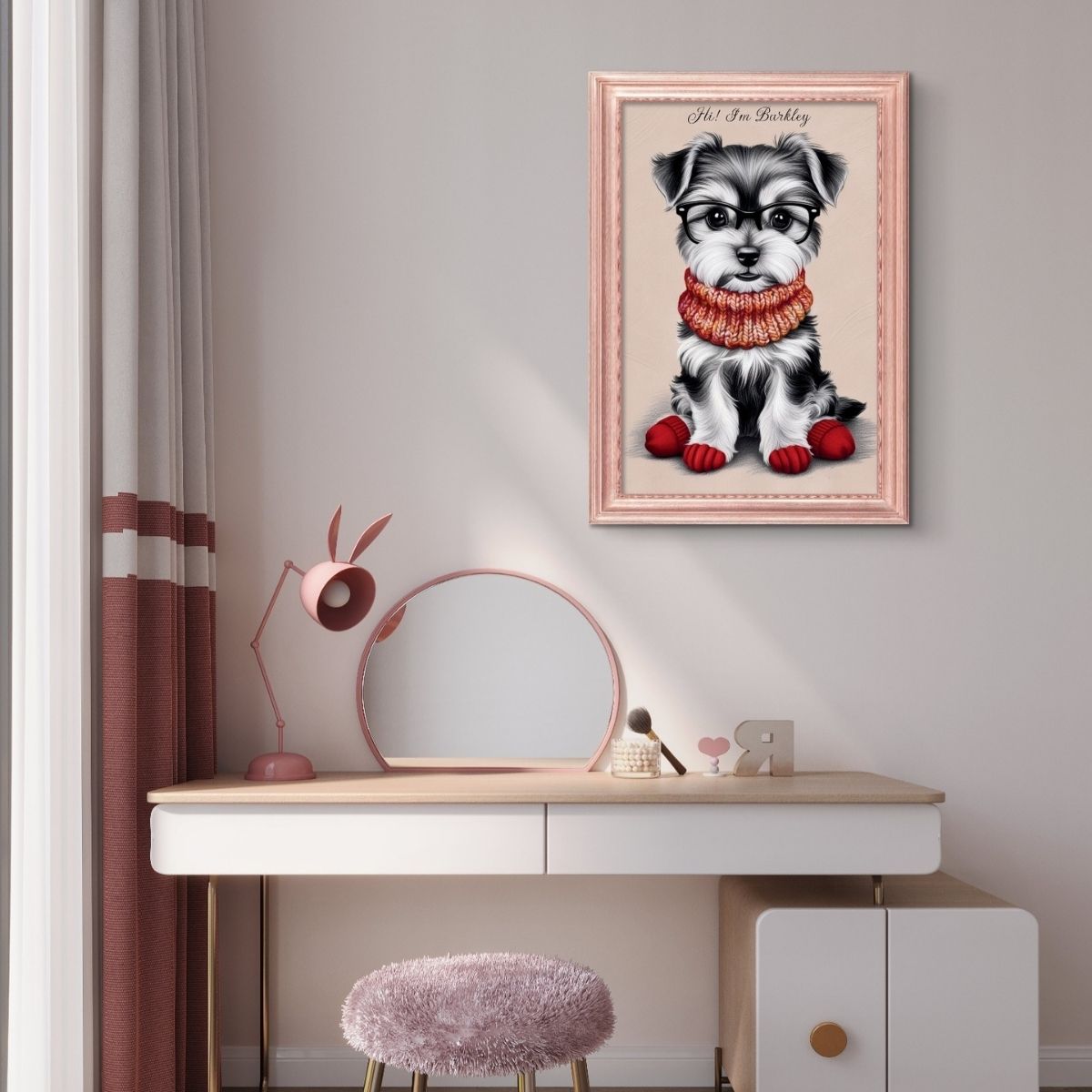 "Neutral-tone printable Yorkie dog portrait for modern home decor."