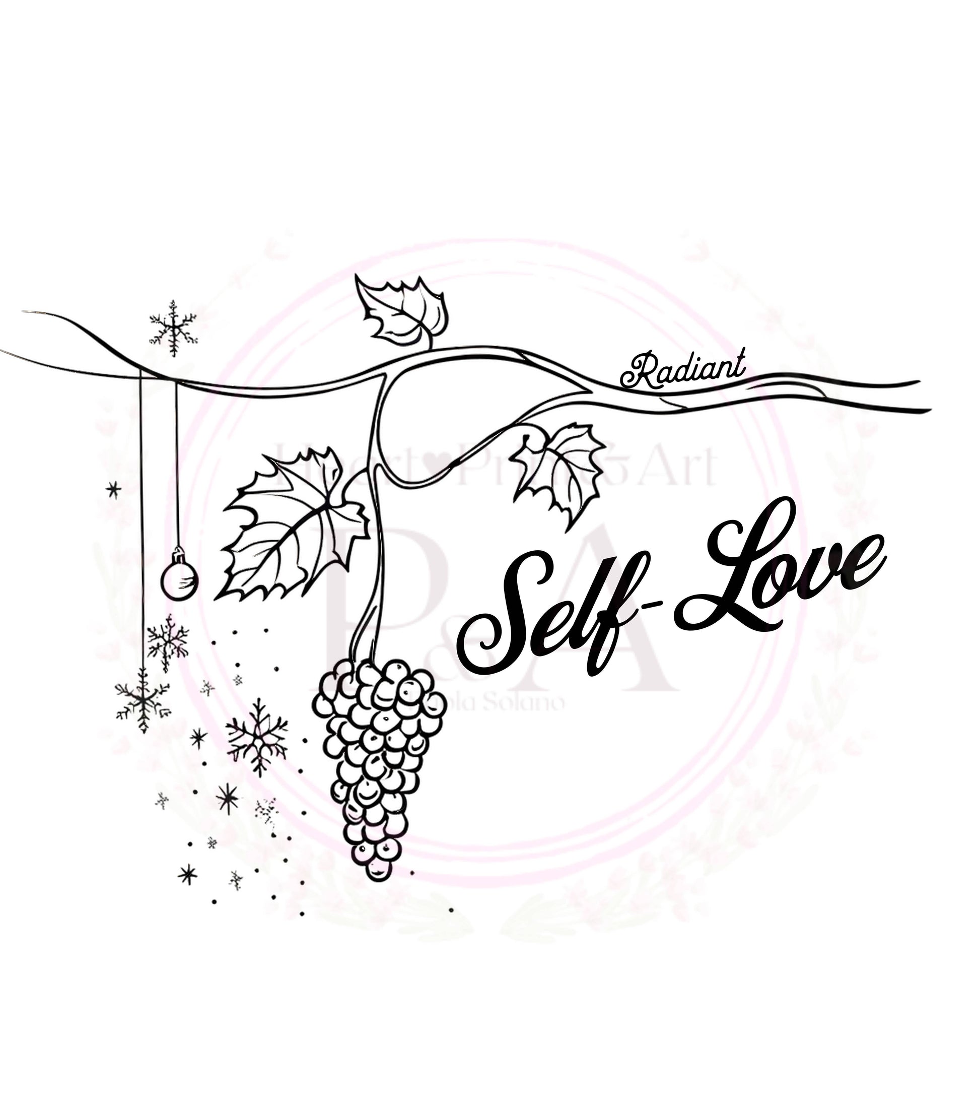 A stylish SVG design featuring a grapevine and the message "Self-Love" in an elegant font.