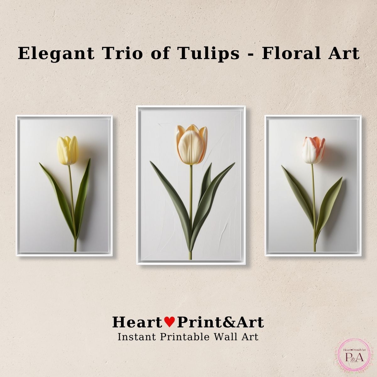 Minimalist digital illustration of three tulips on a neutral background.