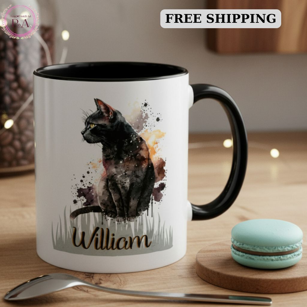 Custom 11oz ceramic mug with animal illustration and personalized name