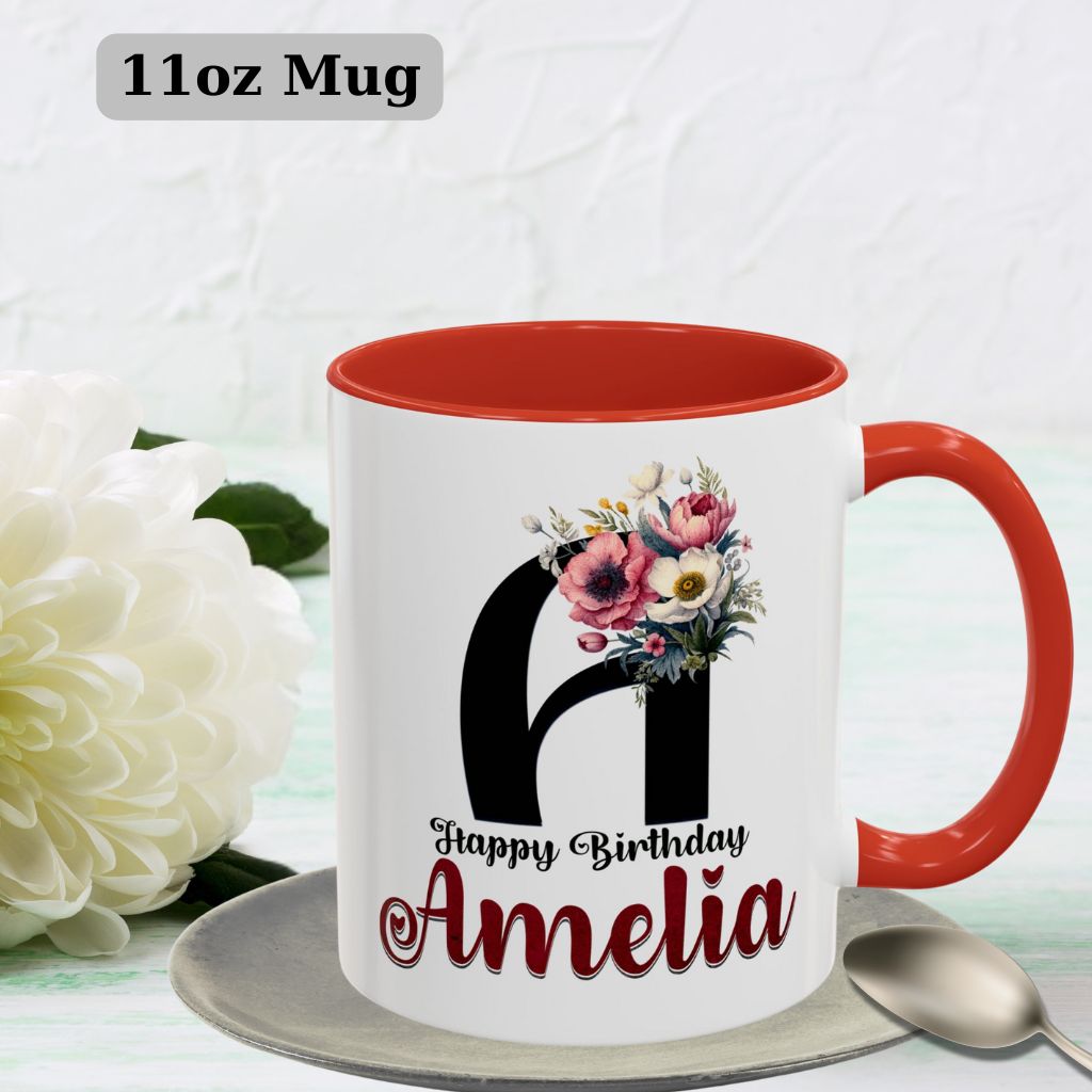 Floral custom name mug, 11oz coffee cup perfect for special occasions