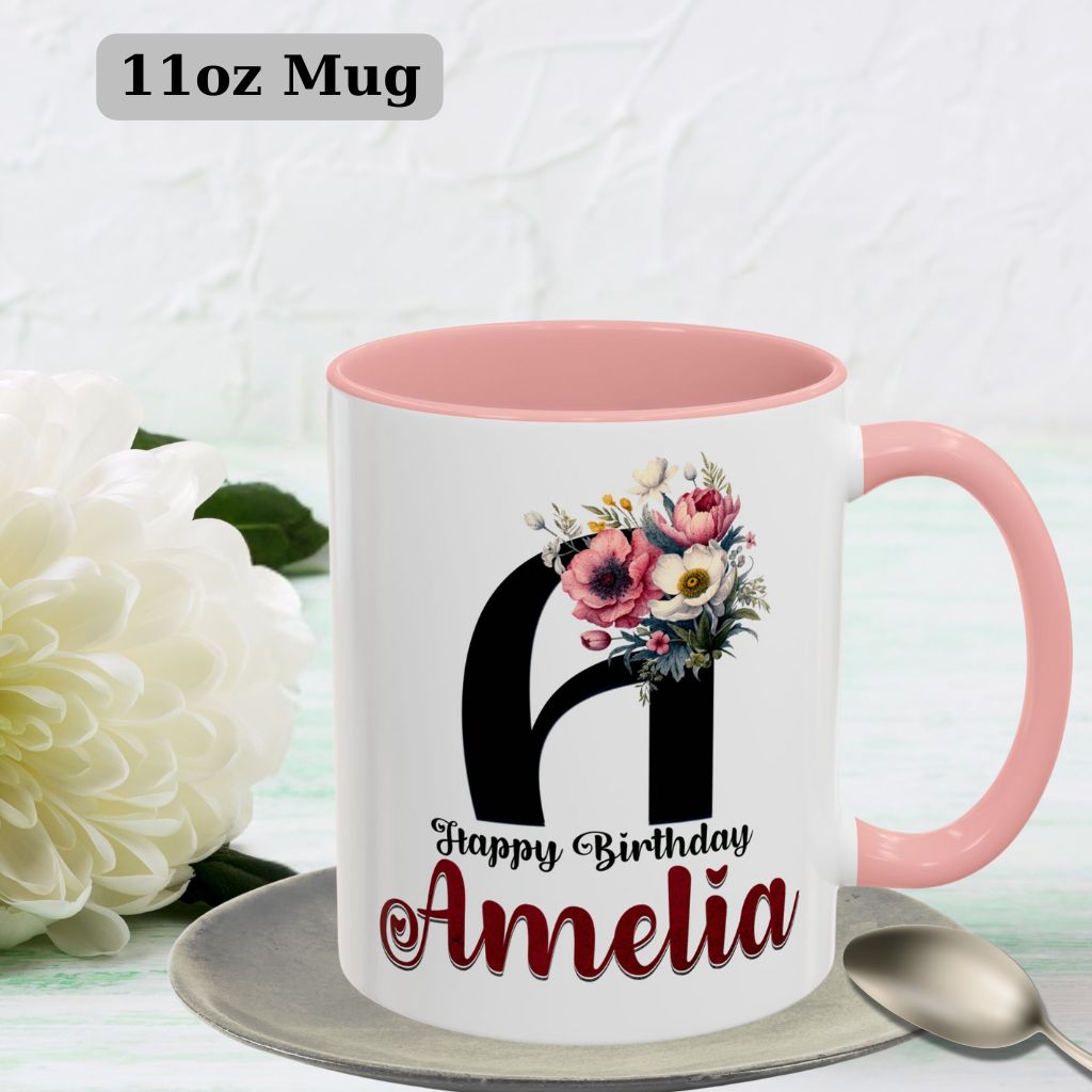 Floral custom name mug, 11oz coffee cup perfect for special occasions