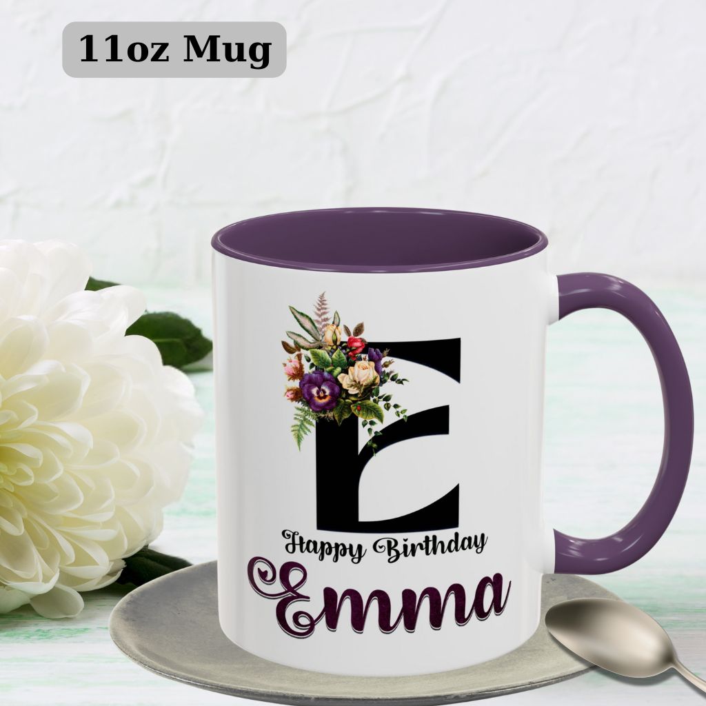 Floral custom name mug, 11oz coffee cup perfect for special occasions