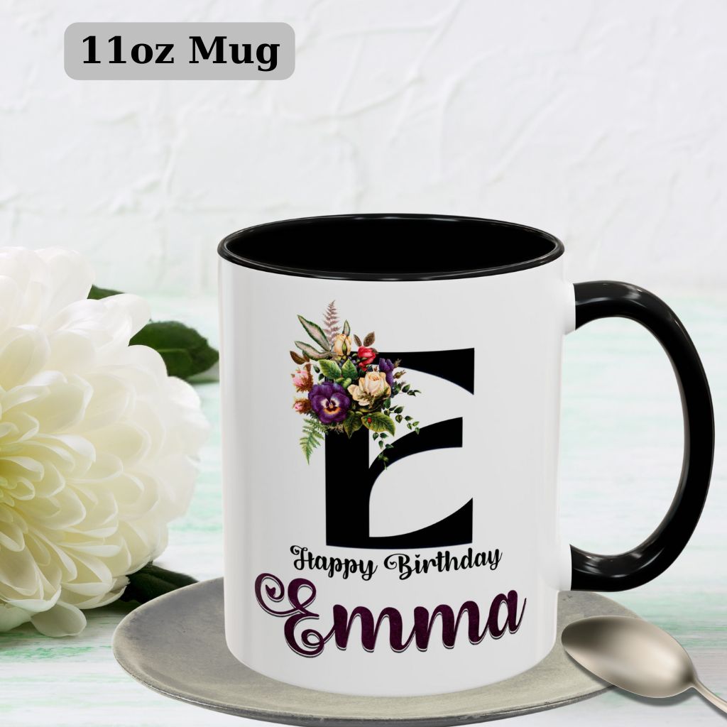 Floral custom name mug, 11oz coffee cup perfect for special occasions