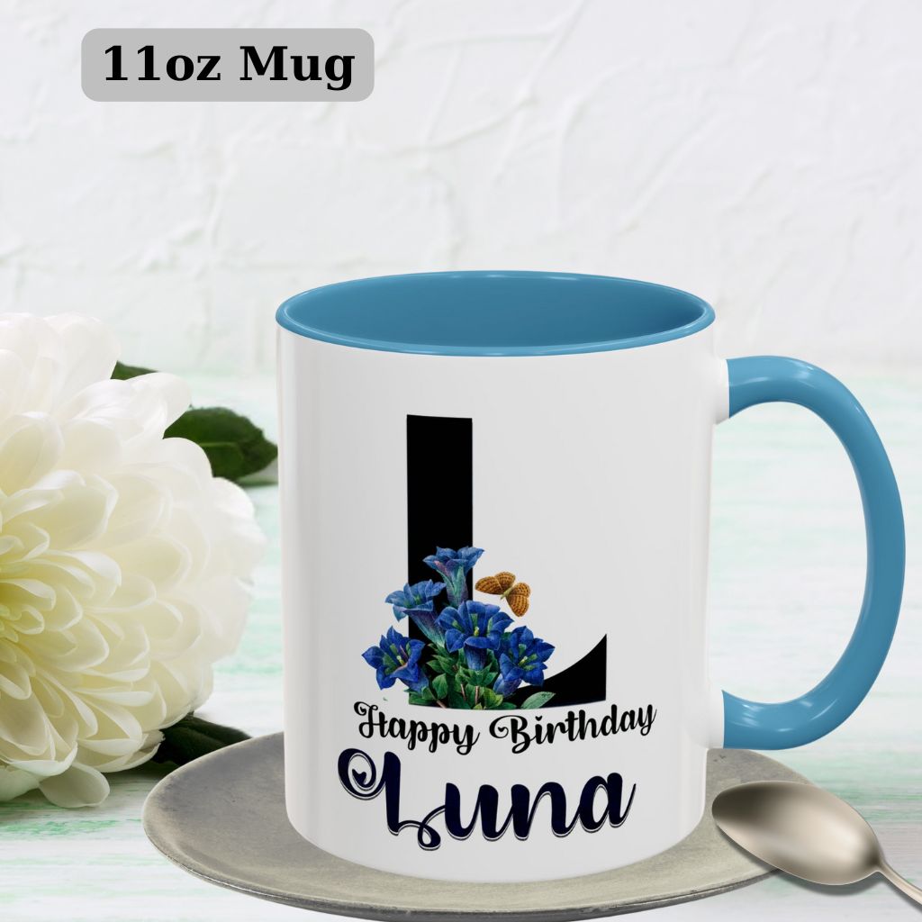 Floral custom name mug, 11oz coffee cup perfect for special occasions