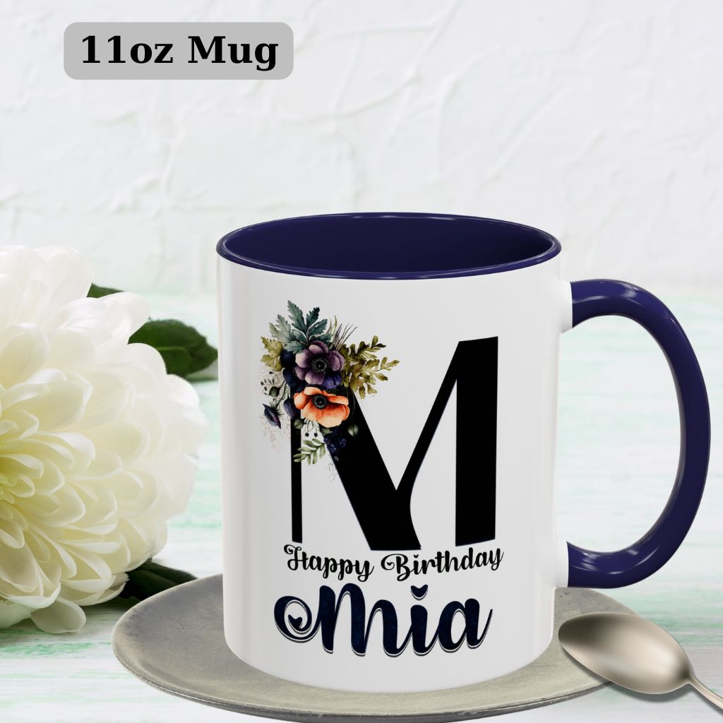 Floral custom name mug, 11oz coffee cup perfect for special occasions