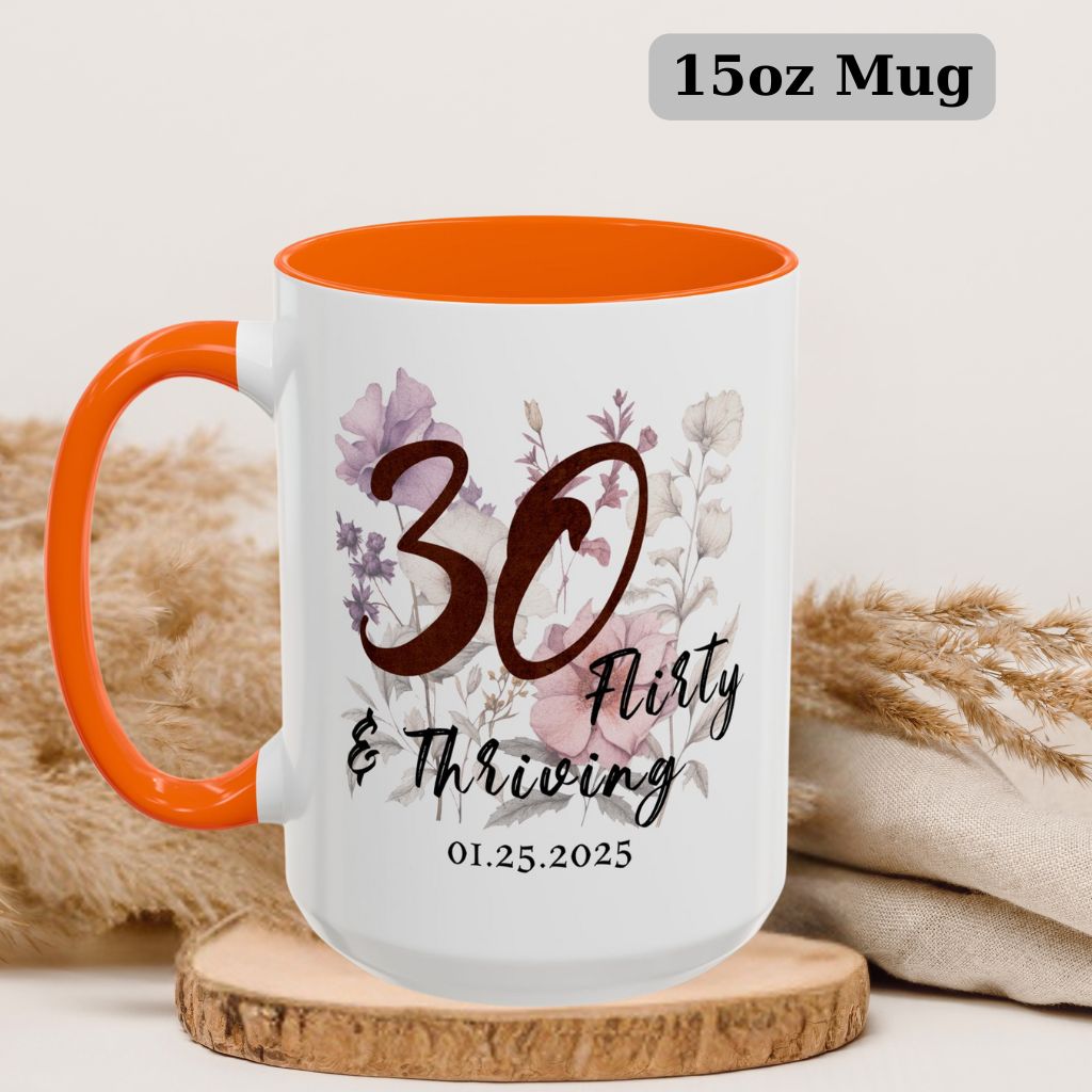 Milestone 30th birthday gift, 15oz ceramic coffee mug for women