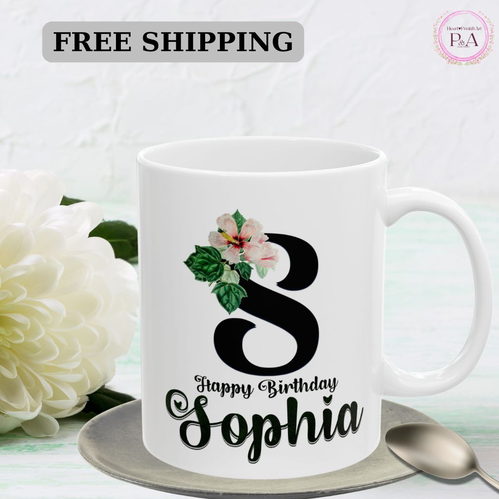 Floral custom name mug, 11oz coffee cup perfect for special occasions