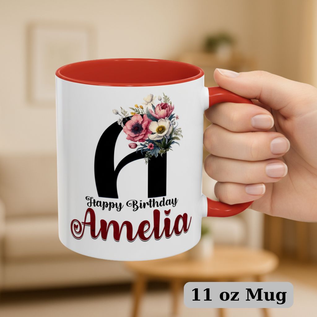 Floral custom name mug, 11oz coffee cup perfect for special occasions