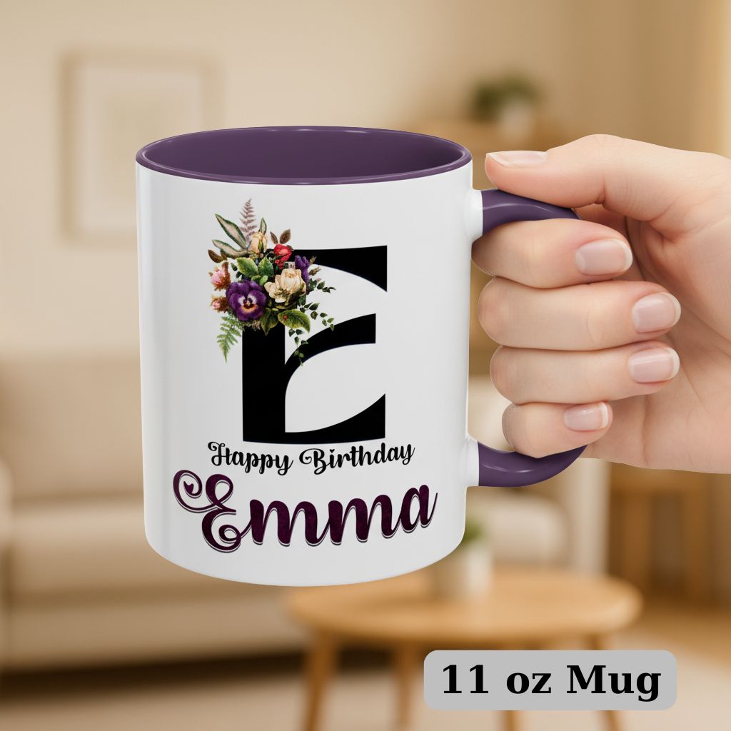 Floral custom name mug, 11oz coffee cup perfect for special occasions