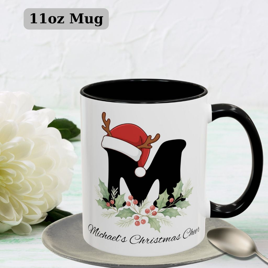 Festive 11oz mug with “Warm Winter Wishes” design and decorative initial.