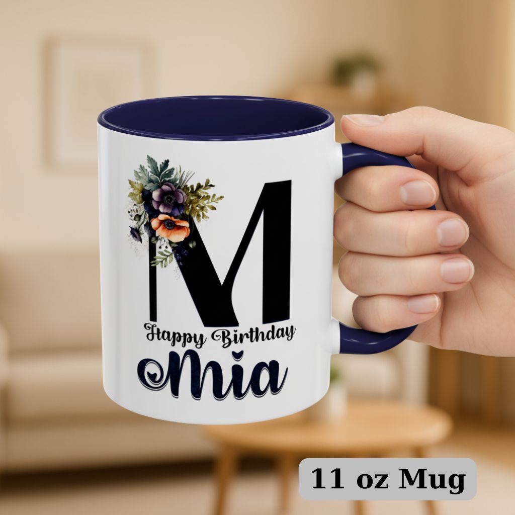 Floral custom name mug, 11oz coffee cup perfect for special occasions