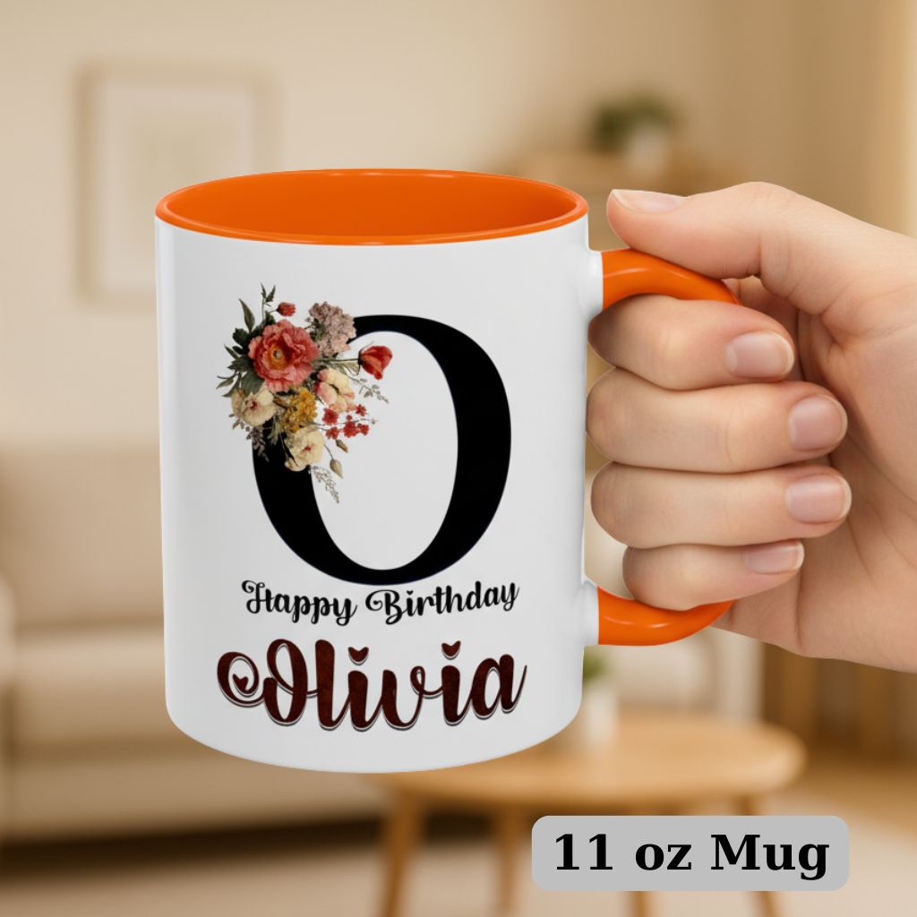 Floral custom name mug, 11oz coffee cup perfect for special occasions