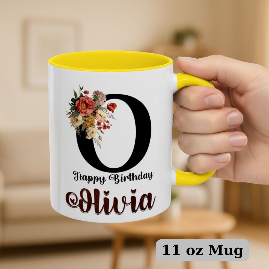 Floral custom name mug, 11oz coffee cup perfect for special occasions