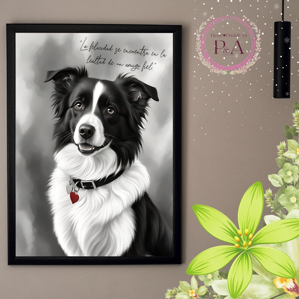 Portrait of a border collie dog, perfect for animal lovers and home decor as printable digital wall art.