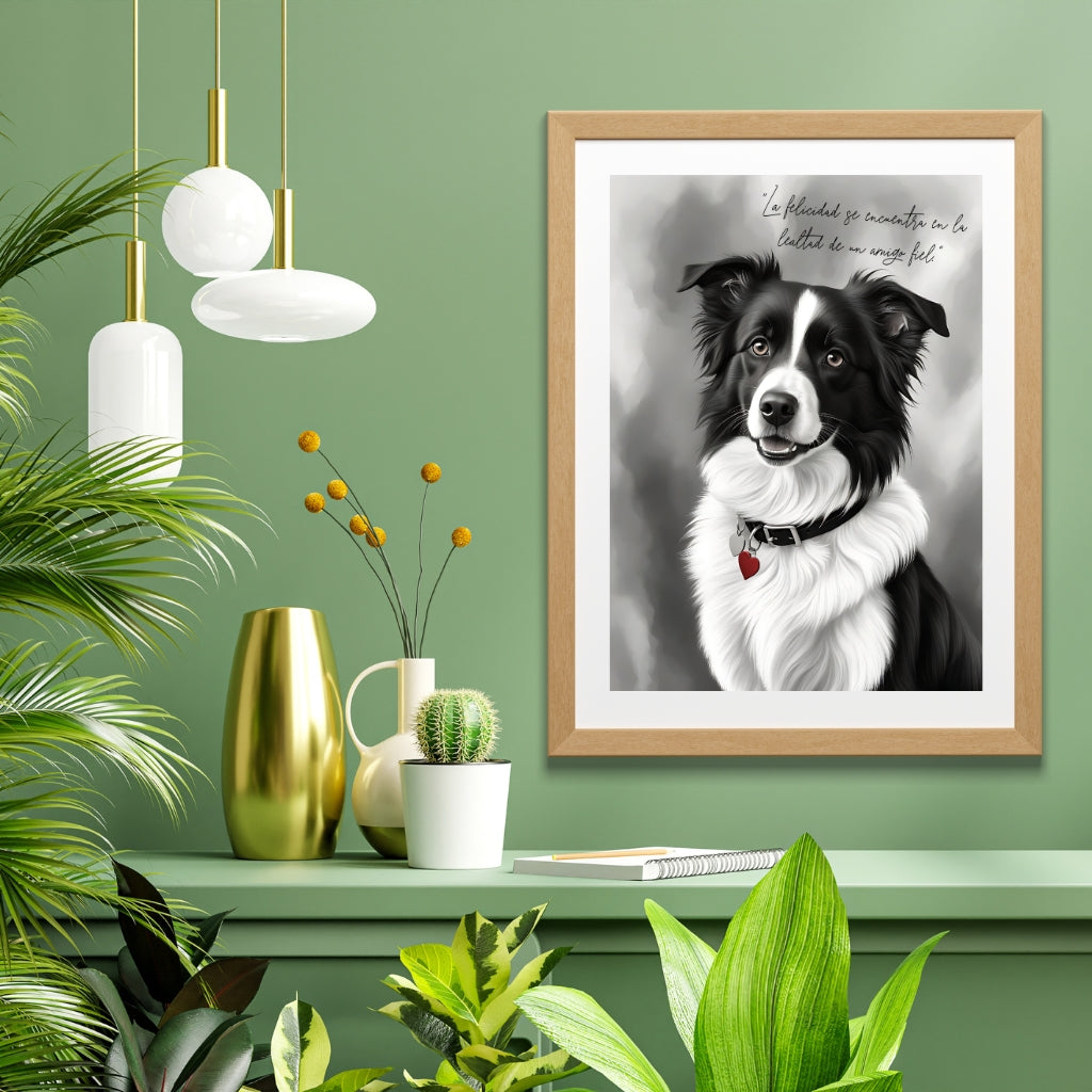 A detailed portrait of a border collie dog, ideal for kids' nurseries and animal art lovers as digital download.