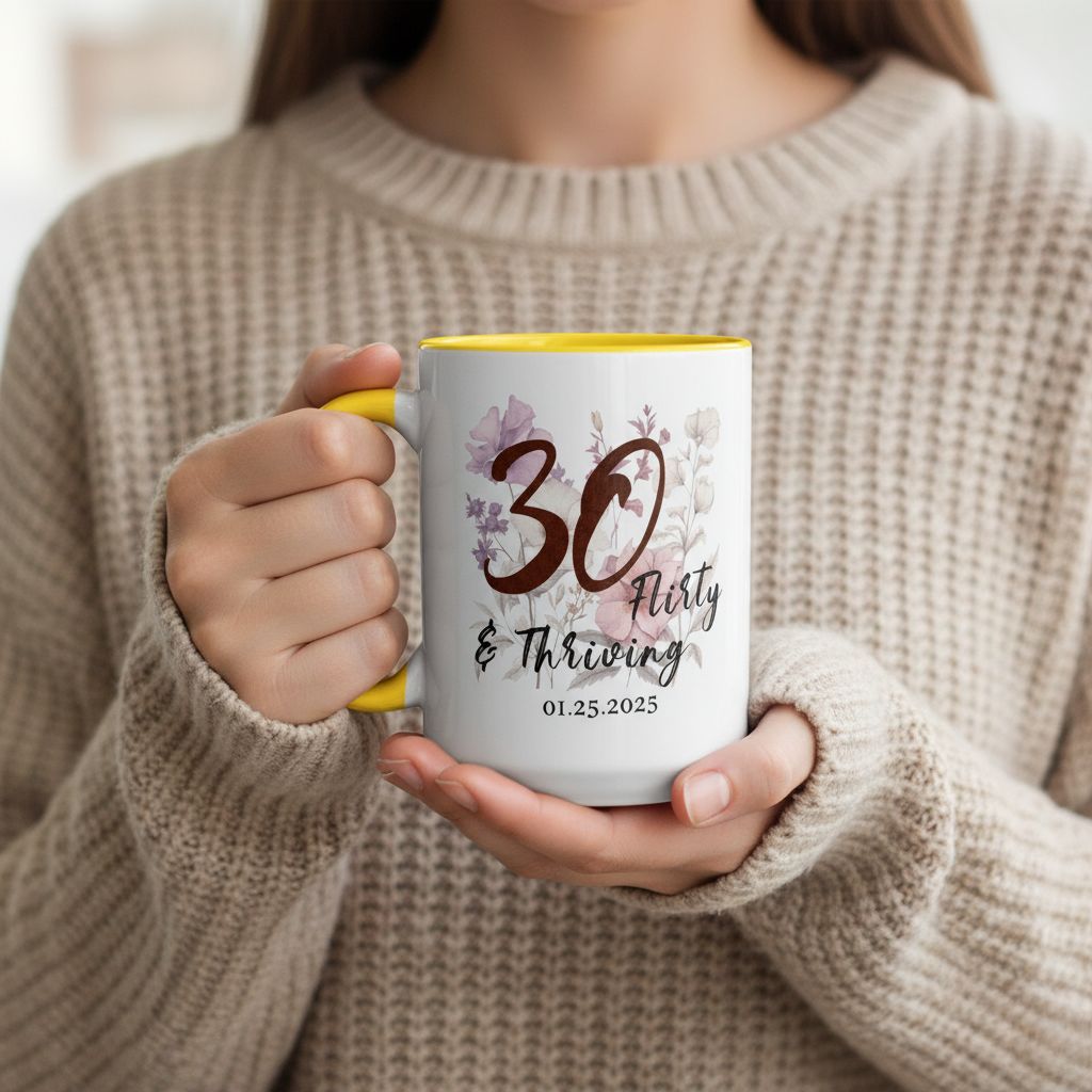 Lifestyle photo of woman holding personalized ceramic mug