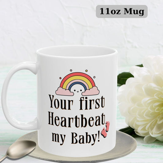 White mug with baby's photo and the name "Aurora", featuring the phrase "My eternal love" with floral decoration.