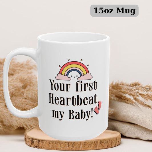 White mug with baby's photo and the name "Aurora", featuring the phrase "My eternal love" with floral decoration.