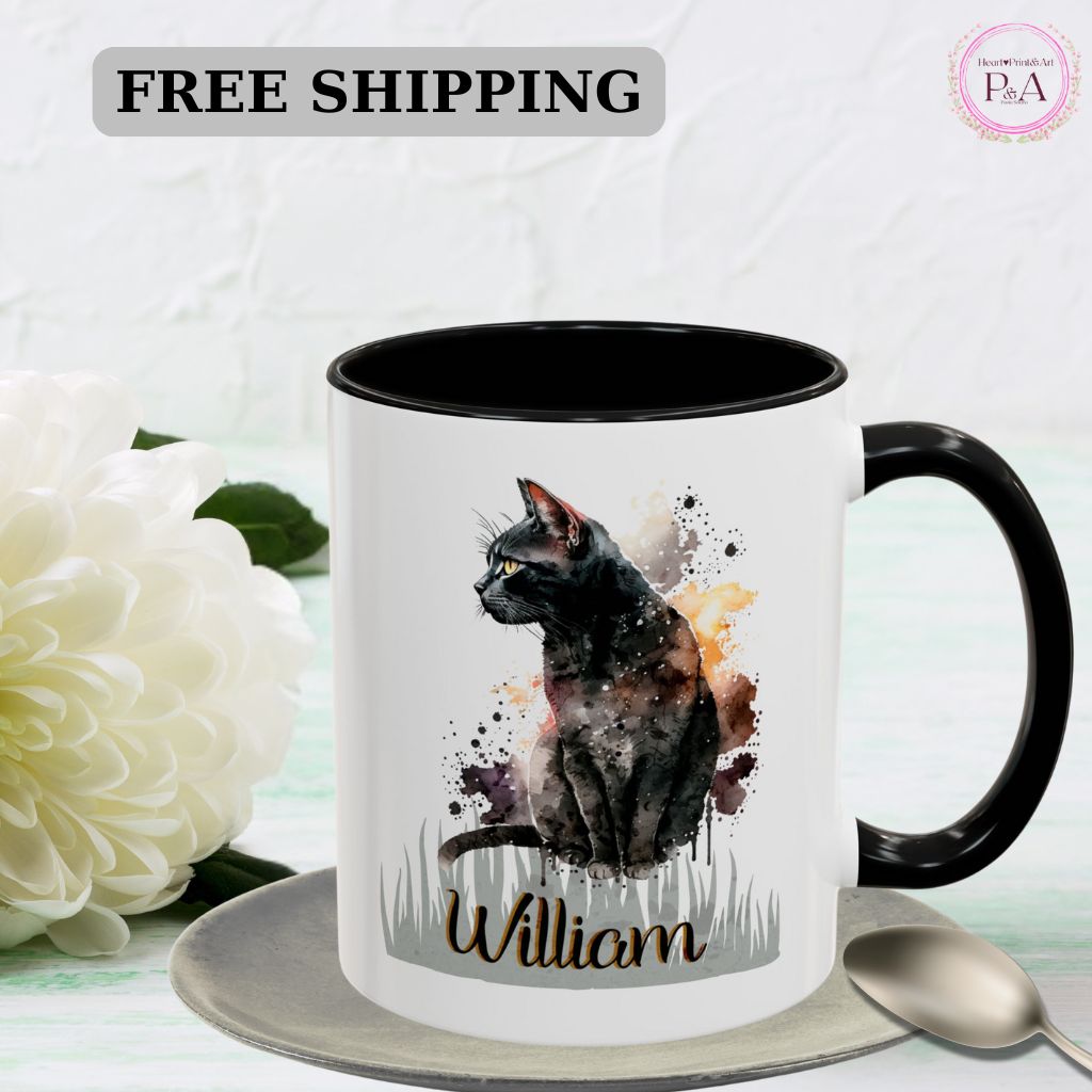 Custom 11oz ceramic mug with animal illustration and personalized name
