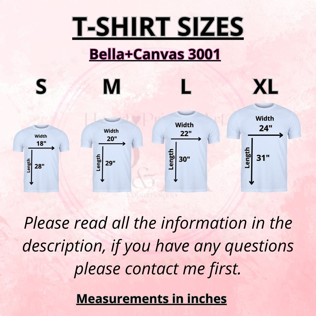 Chart showing measurements for various t-shirt sizes, including small, medium, large, and extra-large.