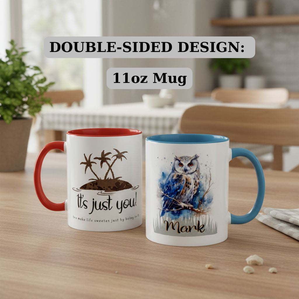 Double-Sided custom mug showing front and back design with animal art and personalization