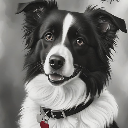 Portrait of a border collie dog, perfect for animal lovers and home decor as printable digital wall art.