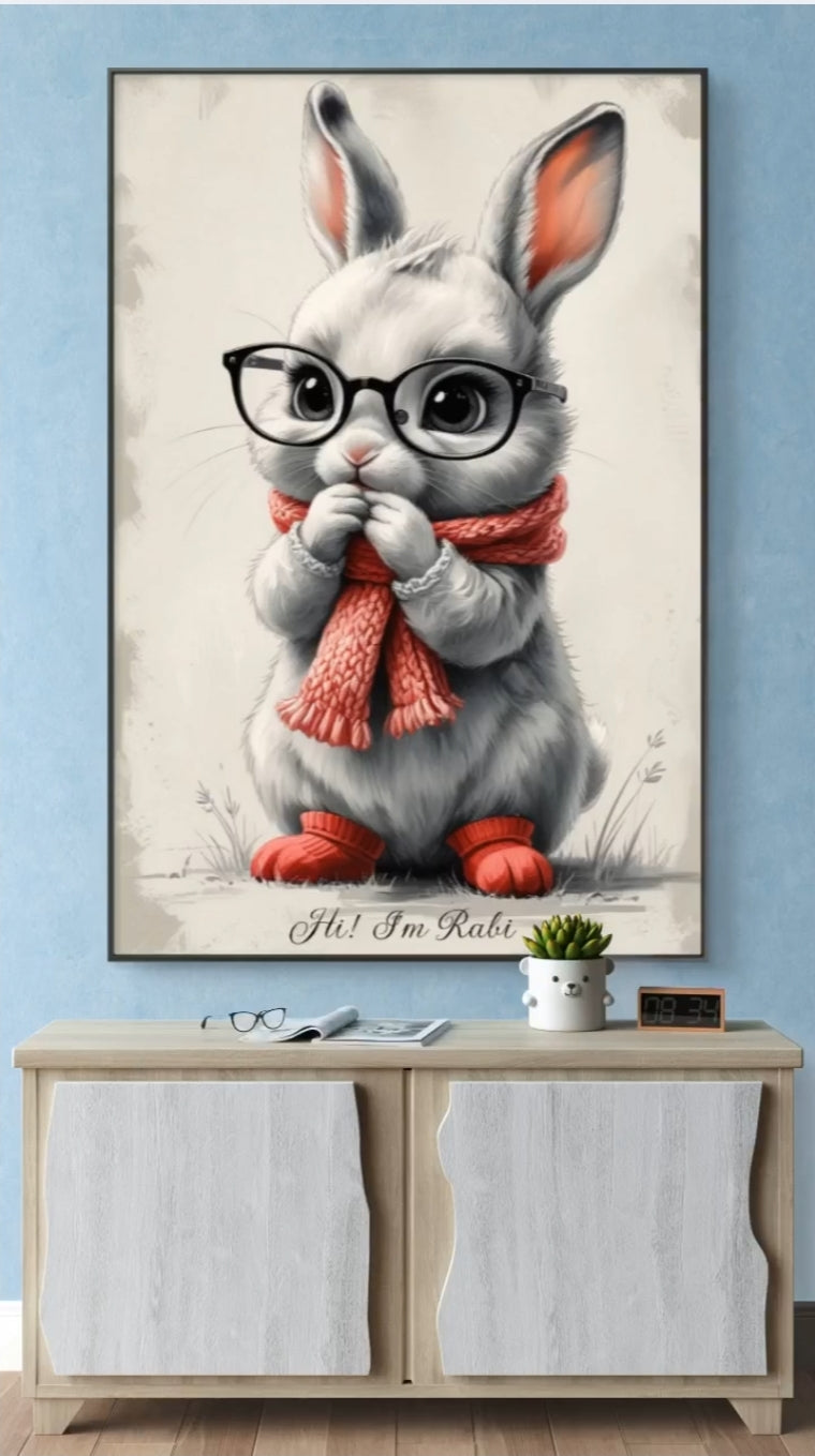"Baby room transformation video featuring digital art of a cute bunny."