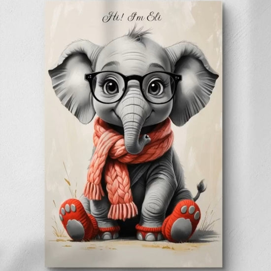 "Timelapse video showing a wall decorated with cute baby elephant digital art."