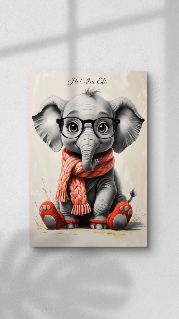 "Timelapse video showing a wall decorated with cute baby elephant digital art."