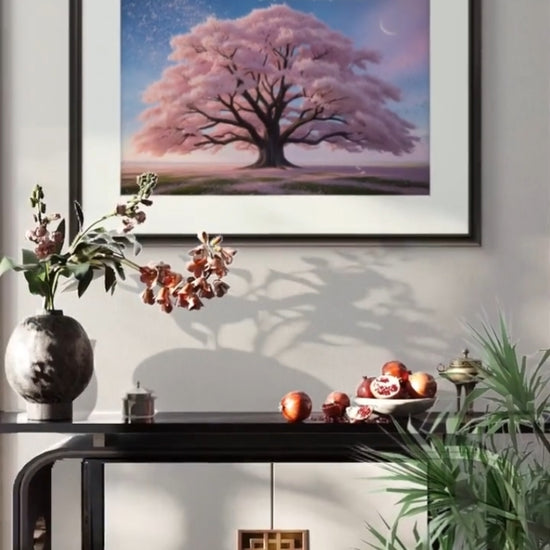 Cherry blossom tree in spring, digital printable art for home décor.