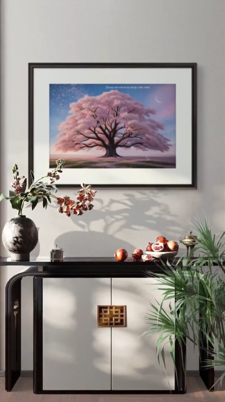 Cherry blossom tree in spring, digital printable art for home décor.